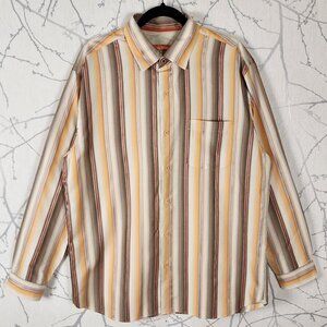 Tommy Bahama Orange Brown Stripe 100% Silk Button Front Shirt